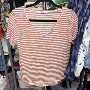 Project Social T Rust-Striped Short Sleeve V-Neck Tee